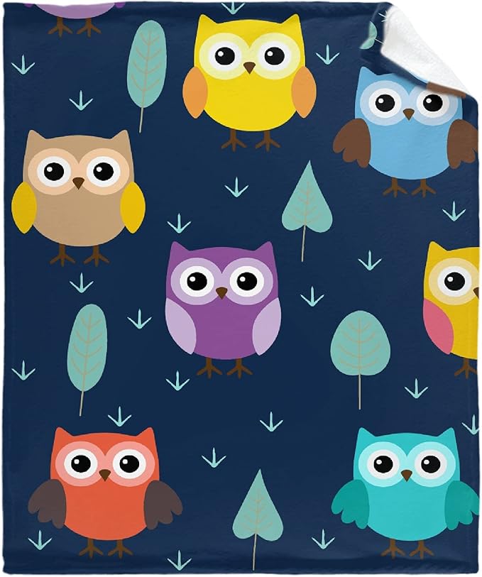 Thuswarm Cute Colorful Owl Flannel Blanket for Autumn Winter Gifts Warm Cozy Soft Funny Print Throw for Bed Couch Sofa 120”×90” Extra Large for Family