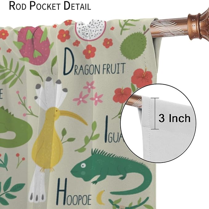 Kid Alphabet Curtains Funny Cartoon Animal Cute Educational Learning Colorful Curtain with Rod Pocket for Bedroom Living Room Decor Drapes Window Treatments 2 Panels Set 42" W X 54" L