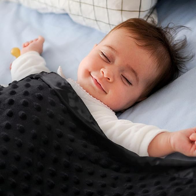Pro Goleem Baby Soft Minky Dot Blanket with Satin Backing Baby Gifts for Boys and Girls (Black, 30’’ x 40’’)
