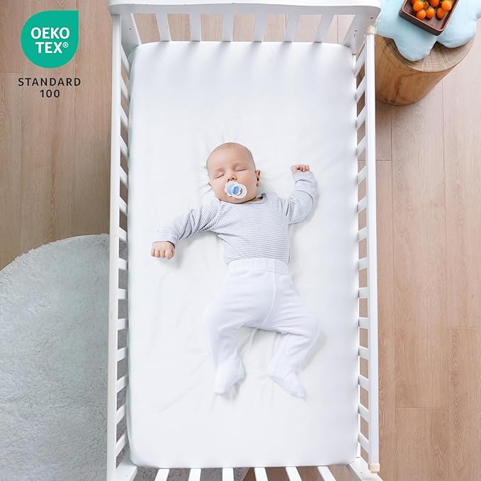 david's kids Waterproof Crib Sheets Fitted 2 Pack, Ultra Soft Breathable Crib Mattress Protector for Boys Girls Neutral, Fit Standard Crib Mattress and Toddler Mattresses, White & Sage Green