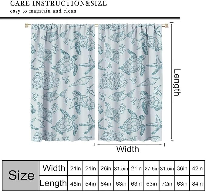 Turtle Starfish Curtains,Coral Starfish Seashell Beach Sea Seashell Theme Pattern Blackout Print Home Bedroom Living Room Window Treatmen 2 Panel Set 72x63 Inch