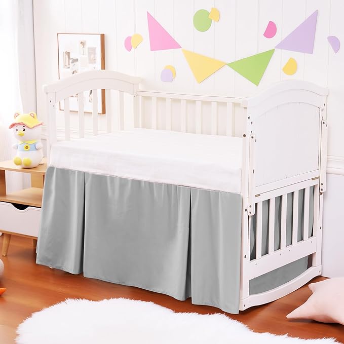 Crib Bed Skirt Dust Ruffle 100% Cotton - Natural, Soft, Breathable for Baby's Delicate Skin, Nursery Toddler Crib Bed Skirt for Baby Boys Girls, Fits Standard Cribs 28" x 52" with 14" Drop