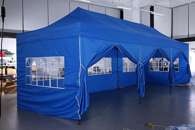 COBIZI 10x30 Pop up Canopy Tent 10x30 Canopy with 8 Sidewalls Waterproof Heavy Duty Commercial Canopy Tent for Parties Outdoor Garden Gazebo, Carry Bag with Wheel(10x30ft, Gray)