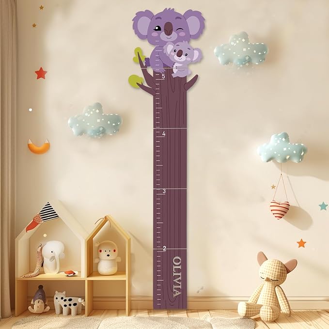 Personalized Name Growth Chart, Cute Koala Wooden Growth Chart for Kids, Height Chart for Boys Girls, Measuring Board for Kids Height for Child's Room, Nursery Decor Decoration