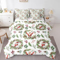Erosebridal Cartoon Santa Claus King Comforter Set with Sheets 7 Piece Cute Xmas Snowman Bed in A Bag Winter Red Berry Pine Branches Leaf Bedding Sets for Teenager New Year Holiday Wreath Bed Set