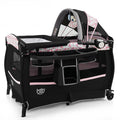 BABY JOY 4 in 1 Pack and Play, Portable Baby Playard with Bassinet & Flip-Away Changing Table, Canopy, Infant Bassinet with Storage Basket, Oxford Bag from Newborn to Toddlers (Pink Flower)