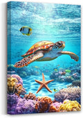 AWPANERAR Sea Turtle Wall Art Bathroom Pictures Watercolor Sea Life Canvas Prints Ocean Animal Poster Nautical Theme Artwork for Kids Room Nursery Decor Framed (Green, (42L x 28W))