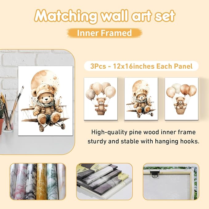 Personalized Toddler Bedding Set, 5 Pcs Custom Name Crib Bedding Set for Boys Girls, Balloon Bear Baby Crib Bedding Set, Double Layer Flannel Baby Crib Set, Customized Gifts for Newborn Infant