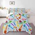 Feelyou Kids Cartoon Pencil Comforter Set Full Size, Colorful Nursery Bedding Set Cute Crayon Comforter for Kids Boys Girls Funny Art Printed Duvet Set Durable Bed Set 3Pcs