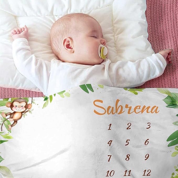 OLIVE OLIVIA Personalized Monthly Baby Milestone Blanket, Baby Months Blanket, Perfect Custom Newborn Gifts,50"x60"