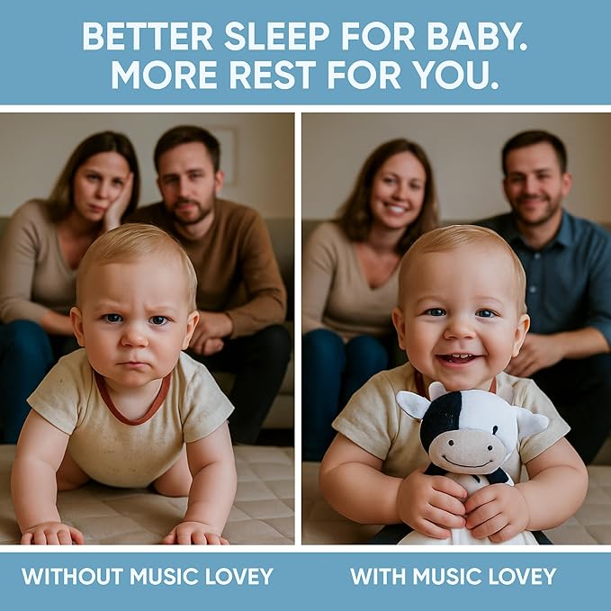 Baby Sleep Soother Black & White Cow Plush with Heartbeat & Lullaby Sounds, 4-in-1 Sound Machine, Security Blanket & Pacifier Holder, Baby Registry Essential & Christmas Gift for Newborns & Infants