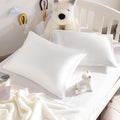 NTBAY Silk Satin Toddler Pillowcases, Small Pillow Case Pillow Cover 14x20 Inches with Envelope Closure, Soft and Silky Cooling Travel Pillow Covers for Nursery, Kids, Boys and Girls, White, 2 Pack