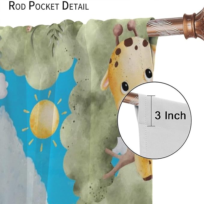 Jungle Animals Curtains, Cartoon Safari Animals Tropical Forest Leaf Blackout Window Treatments, Rod Pocket Thermal Insulated Drapes 2 Panel Sets for Kids Bedroom Nursery Classroom, 42"W X 54"L