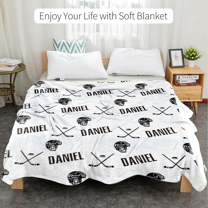 Custom Hockey Baby Name Blanket: Personalized Baby Essentials for Boys and Girls - Birthday Gift for Hockeys Lovers - Soft Fluffy Warm Skin Blankets 30x40inch