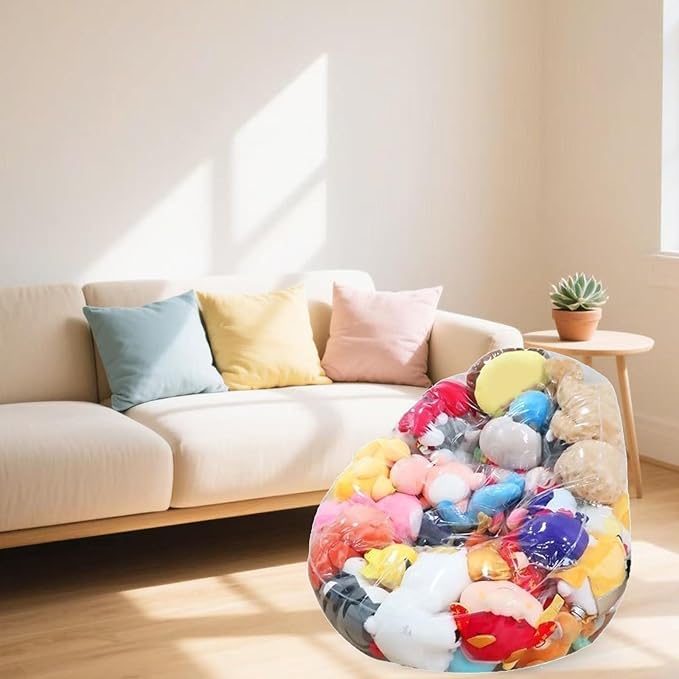 Clear Stuffed Animal Storage Bean Bag Chair Cover - Extra Large Stuffed Animal Storage Chair Waterproof & Easy-Clean Toy Organizer with Plastic Window (Cover Only, No Filler) (2Pcs)