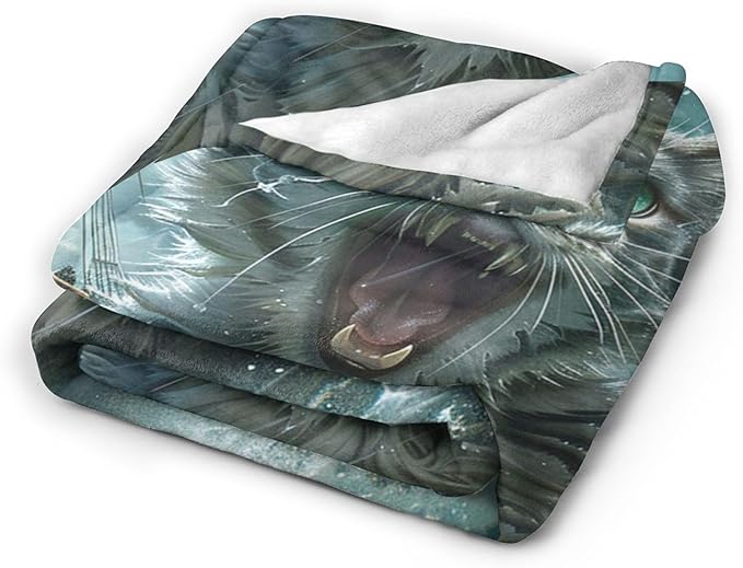 Flannel Cat Throw Blanket 80"x60" Blue and White Modern Style for Adults and Children, Lightweight, Anti-Allergy, Perfect for Napping, Reading, Travel, Camping
