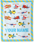 Personalized Airplane Throw Blanket Gift - 30" x 40" Inches Lightweight Warm Blanket for Lap, Couch, Office - Blue Cartoon Throw for Boys Kids