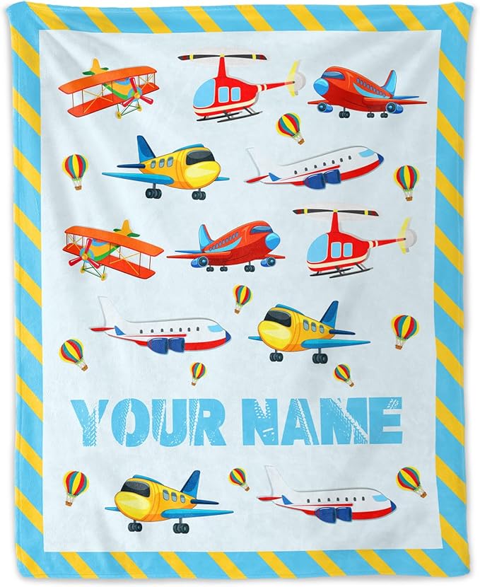 Custom Airplane Blanket for Airplane Lovers - 50" x 60" Inches Warm Furry Throw Blanket Gift - Blue Cute Throw for Sofa, Work, Living Room