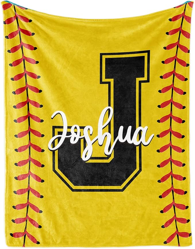 Personalized Softball Kids Blanket with Name and Number - Custom Sport Bed Blankets Gift for 0-3 Months Baby Essential and Warm 50x60inch