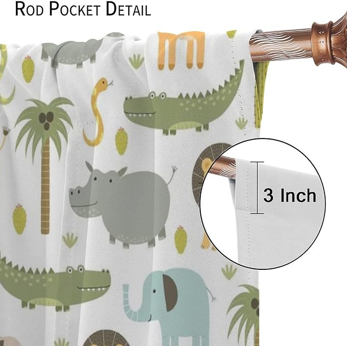 Nursery Safari Animals Window Curtains,Cartoon Woodland Jungle Forest Lion Elephant Giraffe Printed Pattern Blackout Drapes for Living Room Baby Boy Kids Bedroom 42x63in