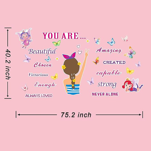 3D Inspirational Wall Stickers for Girls Room Decor Wall Decals Peel and Stick for Girls Bedroom Large Pink Princess Pictures Kids Murals Wallpaper Art Motivational Decor for Nursery Toddler