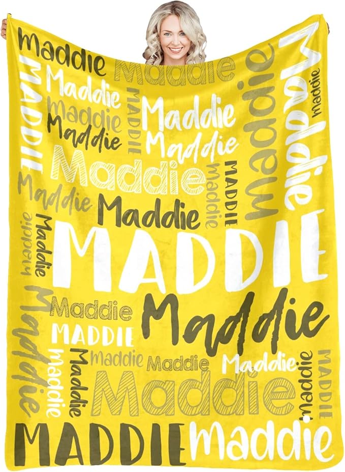 Dr.TOUGH Personalized Blankets with Name Customized Baby Blankets for Girls Boys Adults Monogrammed Blankets and Throws Christmas Birthday Mothers Fathers Valentines Day Gift (Gold,50''×60'')