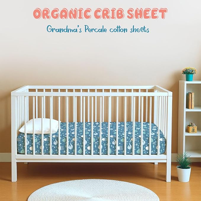 Threadmill Organic Baby Crib Sheets for Boys & Girls | 100% Organic Cotton Fitted Crib Sheet for Standard Crib Mattress | 2 Pack Unisex Cozy Toddler Sheets, Machine Washable | Seagem