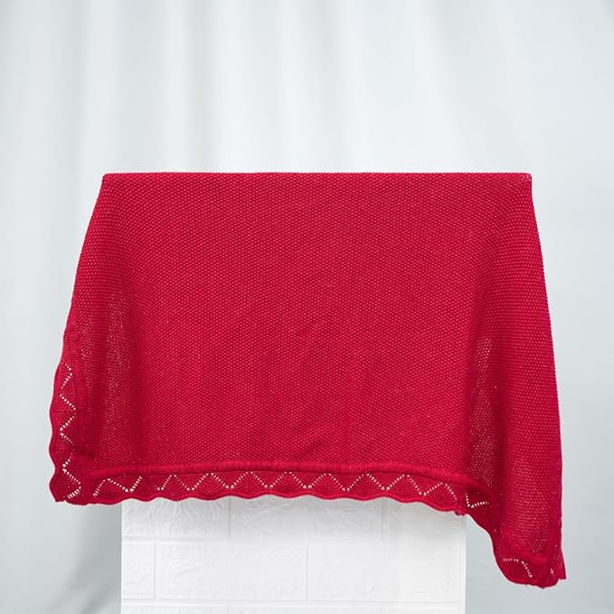 Baby Knit Blanket Soft Breathable Cotton Scallop Border Blankets Newborn Knitted Blanket Swaddle Blankets Gifts for Baby Newborn Toddler Shower Boy Girl New Mom Birthday Christmas Red 28x36