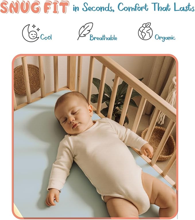 Threadmill Organic Baby Crib Sheets for Boys & Girls | 100% Organic Cotton Fitted Crib Sheet for Standard Crib Mattress | 2 Pack Unisex Cozy Toddler Sheets, Machine Washable | Blue & White