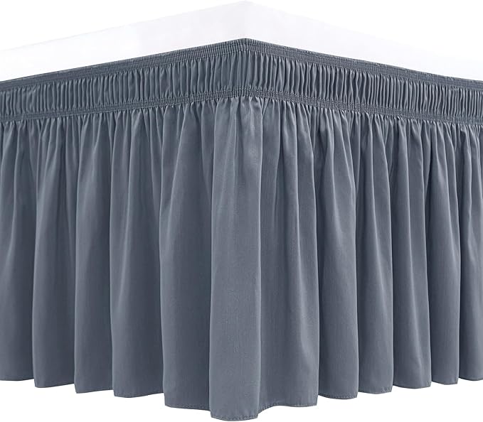 Biscaynebay Wrap Around Bed Skirts for King & Cal King Beds 17" Long Drop, Dark Grey Adjustable Elastic Dust Ruffles Easy Fit Wrinkle & Fade Resistant Silky Luxurious Fabric Solid Machine Washable