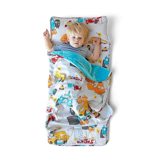JumpOff Jo Nap Mat for Kids - Cozy Kids Rest Mat with Removable Pillow and Ultra Soft Blanket for Preschool, Daycare, and Sleepovers - Jo’s Garage