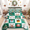 Erosebridal Merry Christmas Quilt King Size for Kids Teens Santa Claus Xmas Tree Bedding Set Cartoon Deer Snowman Comforter Set with 2 Pillow Cases