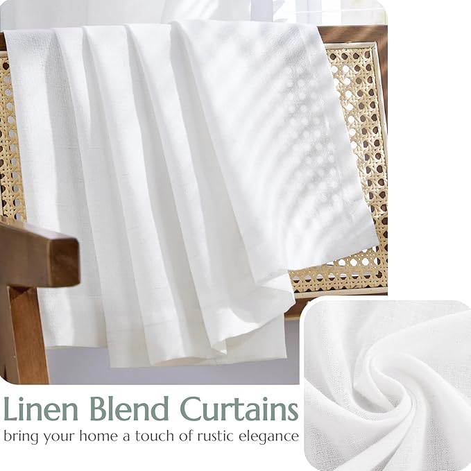 jinchan Linen Curtains with Privacy Lining 108 Inch Length White Farmhouse Closet Lined Drapes for Small Narrow Window Bedroom Living Room Bay Window 2 Panels Rod Pocket Back Tab