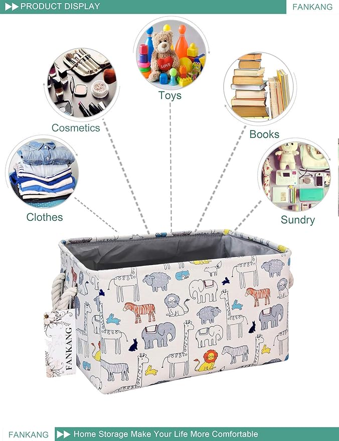 FANKANG Rectangular Fabric Storage Bin Box Laundry Basket, Nursery Storage, Storage Hamper, Gift Baskets(Rec-Zoo)