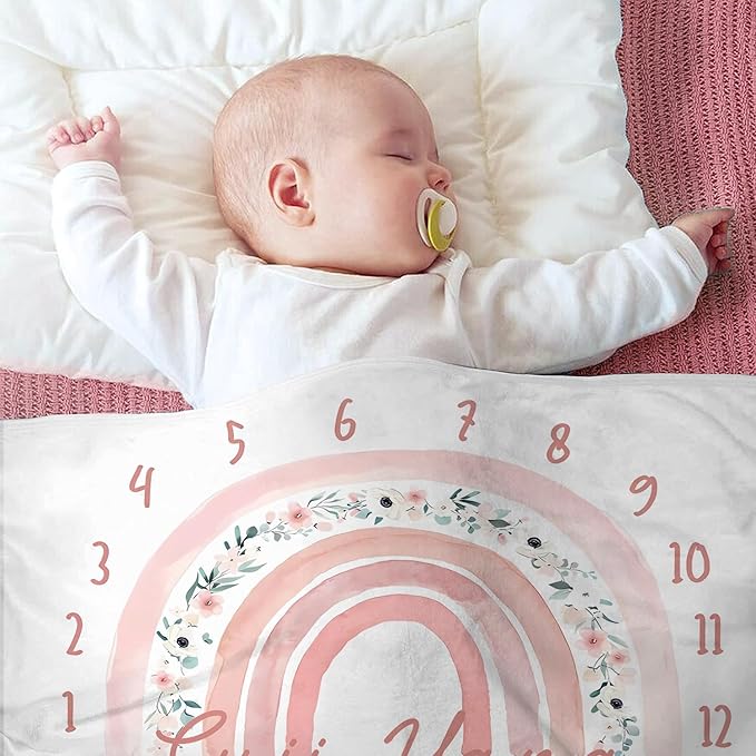 OLIVE OLIVIA Personalized Gifts for Baby with Customized Name, Monthly Milestone Blanket Girl Boy, Growth Chart Blanket, Perfect Custom Pentagram Frame, 60''x80''