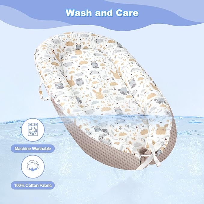 Baby Lounger, Portable Baby Lounger for Newborn 0–24 Months, Infant Nest for Travel, Floor Time, and Crib Use, Baby Essentials for Home (Hoot)