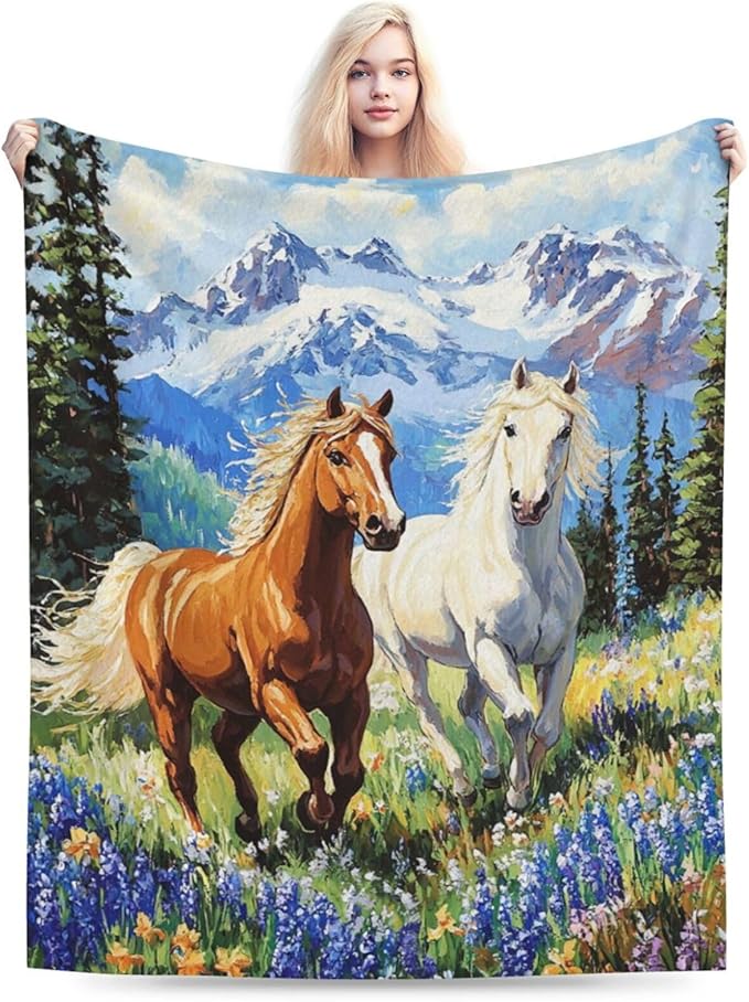 Horse Blanket Horses Decor Throw Blanket Super Soft Flannel Lightweight Fluffy Plush Fuzzy Fleece Animals Blanket Gifts for Horse Lover Girl Woman Boys Kids Adults Man for Bed Sofa 50"X60"