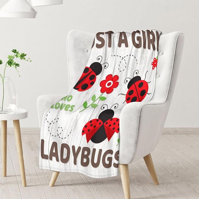 Ladybug Throw Blanket - 60 x 80 Inches Grey Aesthetic Gifts Stuff for Women - Soft Lightweight Blankets for Bed, Living Room