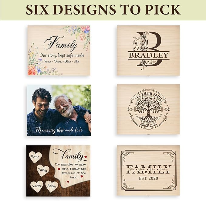 Personalized Walnut/Pine Wooden Keepsake Box 8 * 6 * 3in, Custom Engraved Family Memory Wooden Box, Large Walnut with Initials Story Storage Boxes, Personalized Name Decorative Boxes