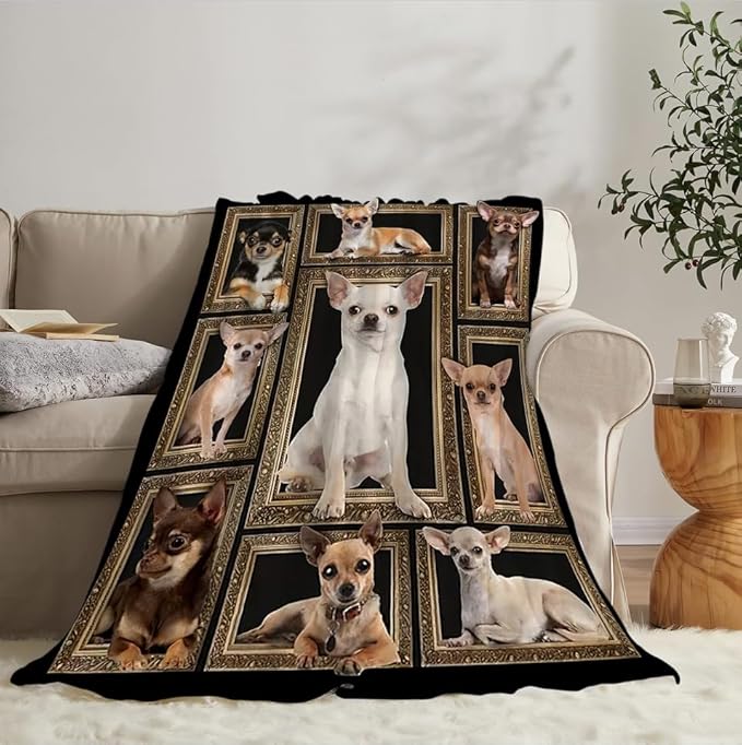 Cute Chihuahua Blanket for Girls Boys Funny Dog Throw Blankets Soft Cozy Warm Fuzzy Fleece Pet Bedding Flannel Throws Stuffed Animal Gifts for Chihuahua Lovers Kids Men Women Bedroom Decor 60"x50"