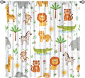 Cartoon Animal Curtains, Safari Woodland Jungle Forest Wildlife Blackout Window Treatments, Rod Pocket Thermal Insulated Drapes 2 Panel Sets for Kids Bedroom Nursery Classroom, 55" W X 63" L