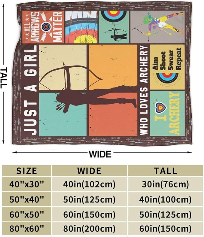 Archery Blanket Just a Girl Loves Archery Throw Blankets for Kids Teens Adults Warm Soft Lightweight Plush Sports Archery Target Print Fleece Flannel Throws Bedding Gifts for Girls 80"x60"