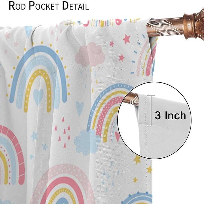 Kids Rainbow Curtains Boho Cartoon Colorful Stars Love Heart Lovely Abstract Art Pattern Print Window Drapes for Girl Bedroom Living Room Kitchen Decor,2 Panel Set,42Wx54H Inch Blackout