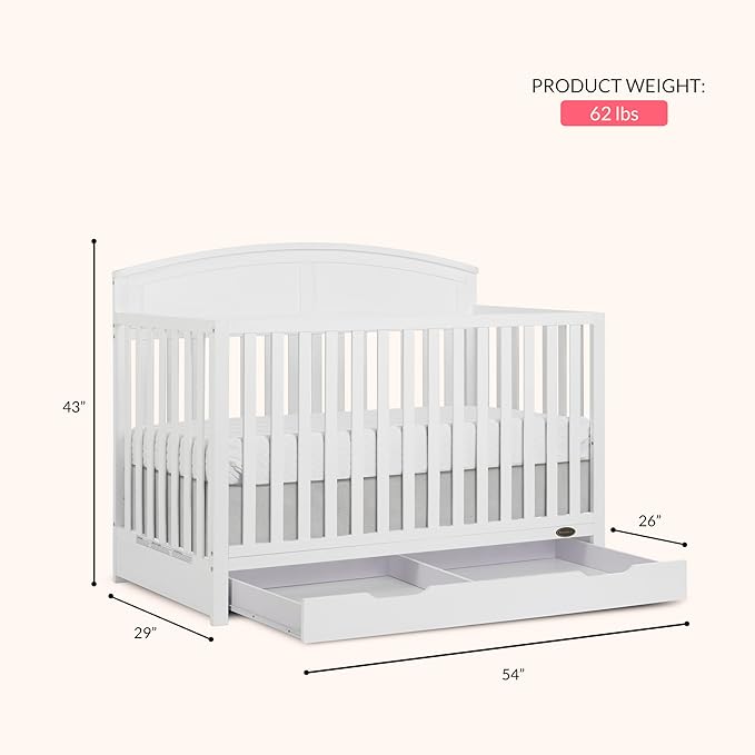 Dream On Me Storybrooke 5-in-1 Convertible Full-Size Crib with Under Drawer, Pebble Grey, GreenGuard Gold & JPMA, Convert to Toddler, Day & Full-Size Bed, 3 Mattress Heights, Sustainable Pinewood