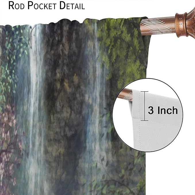 Natural Waterfall Blackout Window Curtains, Waterfalls Flowers Trees Landscape Window Drapes, for Living Room Bedroom 63" W X 72" L