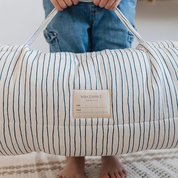 Makemake Organics GOTS Certified Organic Cotton Nap Mat with Detachable Pillow for Kids Soft Sleeping Bag for Toddlers, Boys, Girls - Ideal for Daycare, Preschool, Kindergarten