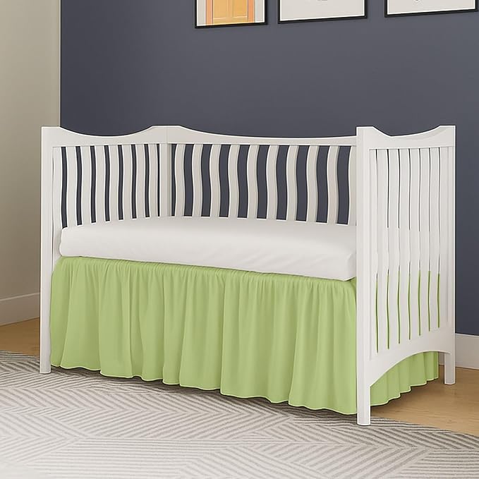Crib Bed Skirt Dust Ruffle with Split Corners, 100% Cotton, Sage Nursery Crib Skirt for Baby Boys or Girls, 28x52, 14" Drop, Toddler Bed Skirt, Baby Bedding, Crib Sheet Skirt, Soft & Breathable