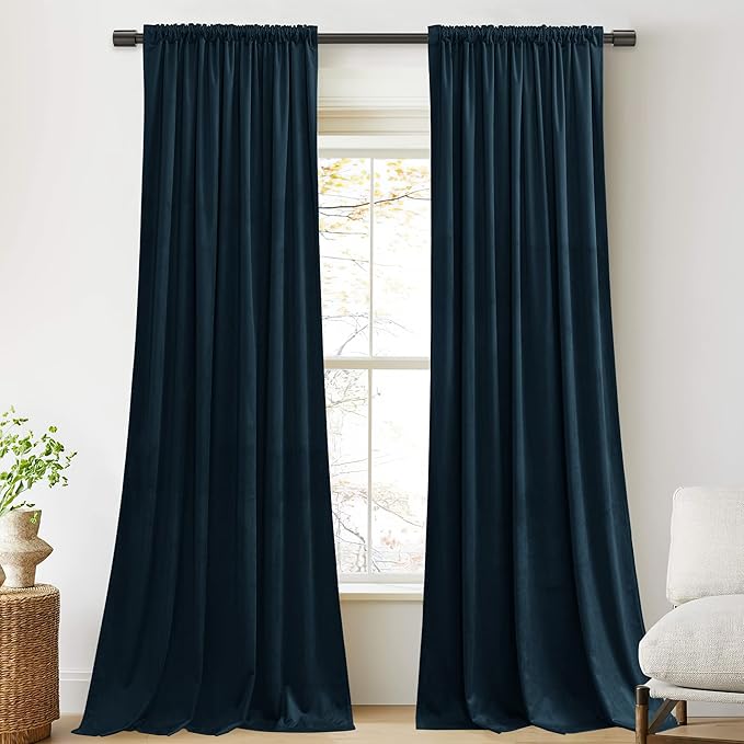 StangH Navy Blue Living Room Curtains 105 inches Long Back Tab Light Blocking Thermal Insulated Window Drapes for Bedroom Heavy Thick Privacy Panels, W52 x L105, 2 Panels