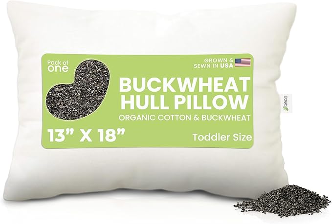 Bean Products 13" x 18" Travel Bed Pillow for Sleeping – Organic Buckwheat Fill with Organic Cotton Fabric, Soft Toddler Head Pillow – Eco-Friendly, Breathable, and Durable Sleep Aid, Made in The USA