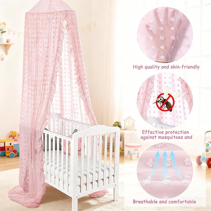 Bed Canopy for Girls - Princess Bed Canopy - Crib Canopy for Boys and Girls Bedroom Decor, Suitable for Use in Cribs Canopy Bed Curtains (Pink)